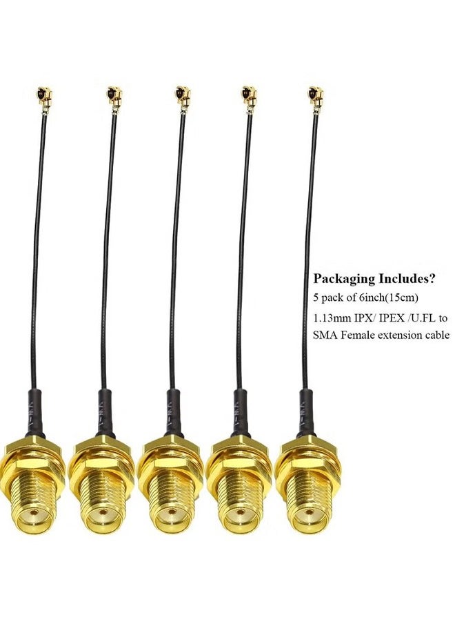 HY - 5 pcs 6inch IPX/UFL to SMA Extension Cord Antenna WiFi Pigtail Cable SMA Female to IPX RF Adapter Cable for Mini PCI 1.13mm IPX to SMA Female RF Pigtail WiFi Antenna Extension Cable - Image 1