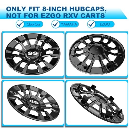 ENEKERP Golf Cart SS Wheel Covers Hub Caps, Golf Cart 8 Inch Wheel Hubcaps for Club Car EZGO Yamaha and Most Golf Carts (Except RXV), 6-Spoke Design, Set of 4 Golf Cart Black Hubcaps Wheel Covers - Image 2