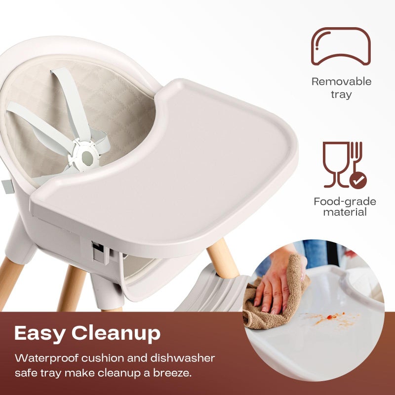Fodoss 3-in-1 Wooden High Chair for Babies and Toddlers,Convertible Easy Clean Infant Highchair,Modern Design Silla para Comer De Bebe - Image 5