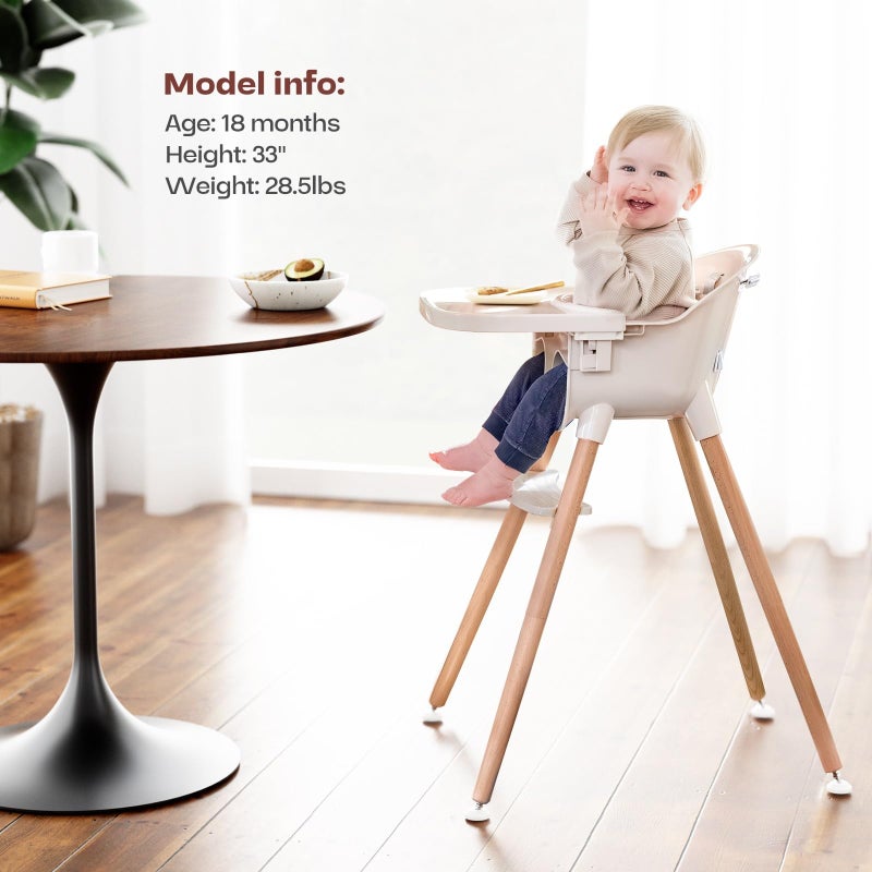 Fodoss 3-in-1 Wooden High Chair for Babies and Toddlers,Convertible Easy Clean Infant Highchair,Modern Design Silla para Comer De Bebe - Image 2