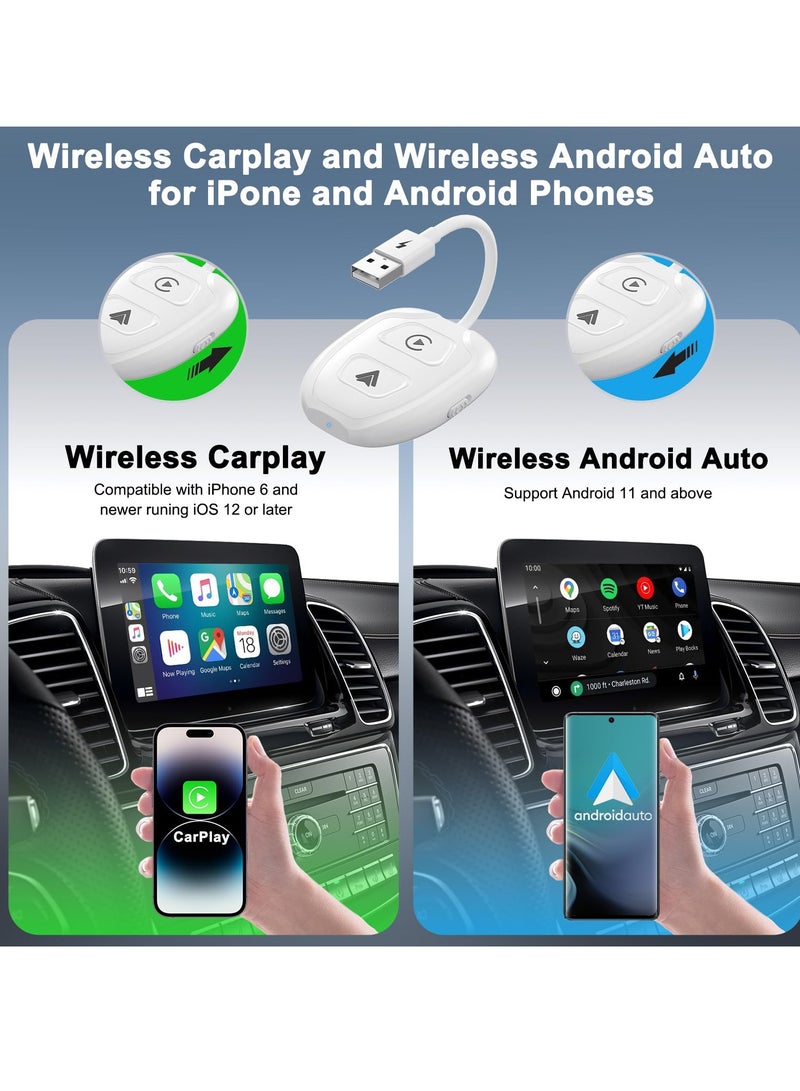 Zikra 2 in 1 Wireless Adapter for Apple CarPlay and Android Auto - Plug & Play Dongle, Fast Conversion for Most Car Models, Including Mini Cars and SUVs, White - Image 2
