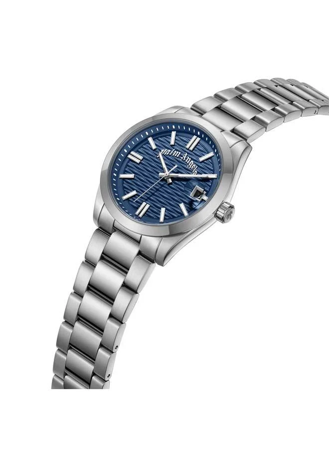 Palm Angels Serreno Blue Dial Silver Stainless Steel Bracelet Analog Watch for Men, 40mm