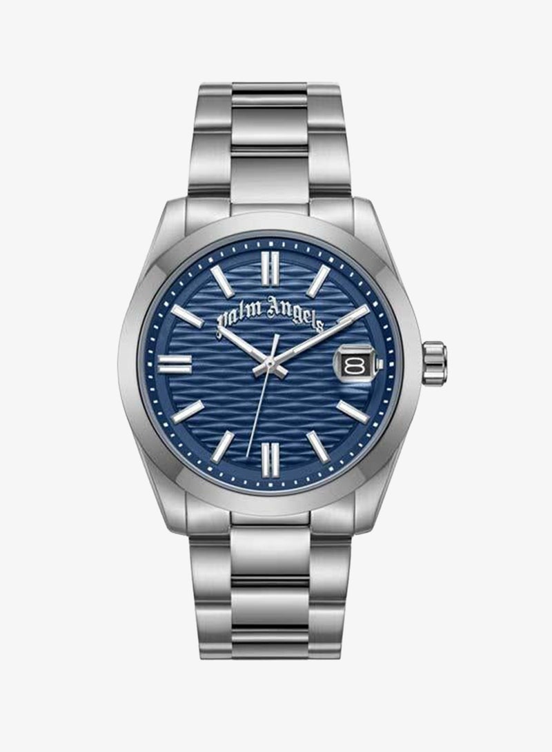 Palm Angels Serreno Blue Dial Silver Stainless Steel Bracelet Analog Watch for Men, 40mm - Image 1