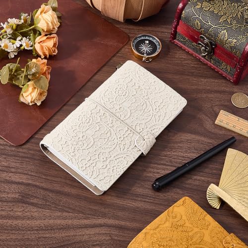 CALFOVERA A6 3D PU Leather Lace Textured Journal Notebook for Women Flower Embossed Carving Refillable Writing Notebooks with 3 Style Paper Inside 96 Page Pamphlet Daily Planner Bound Sketchbook - Image 4