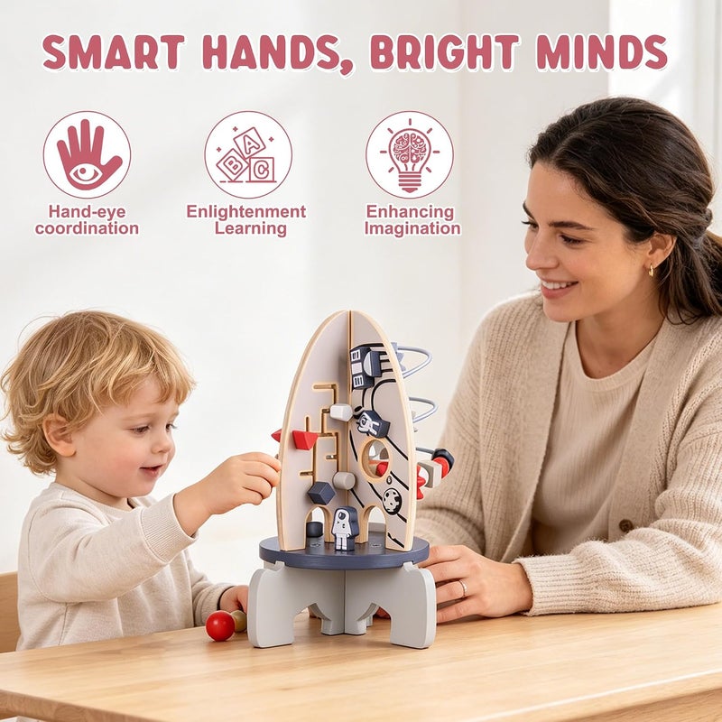 Wdmiya Space Wood Activity Cube Toy for Babies - Educational Rocket Design for 1 Year Olds - Image 5
