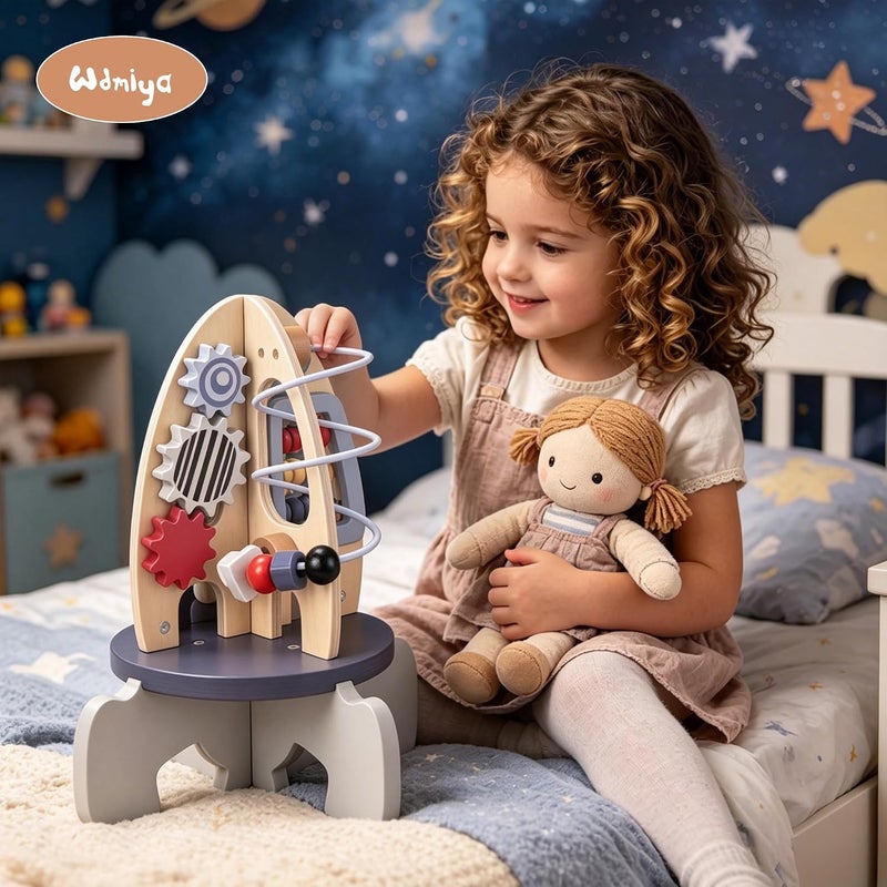 Wdmiya Space Wood Activity Cube Toy for Babies - Educational Rocket Design for 1 Year Olds - Image 4