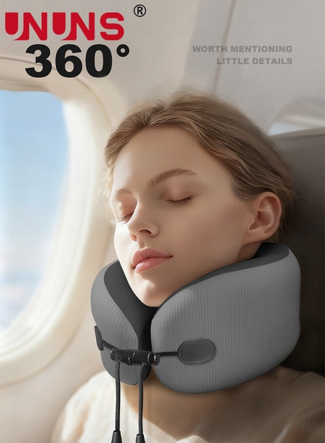 UNUNS Travel Pillow,Travel Neck Pillow U-Shaped Pillow with Storage Box Memory Foam Neck Pillow Adult Head & Neck Support,for Long Flights Plane,Office,Cars Sleeping & Rest (Grey) - Image 4