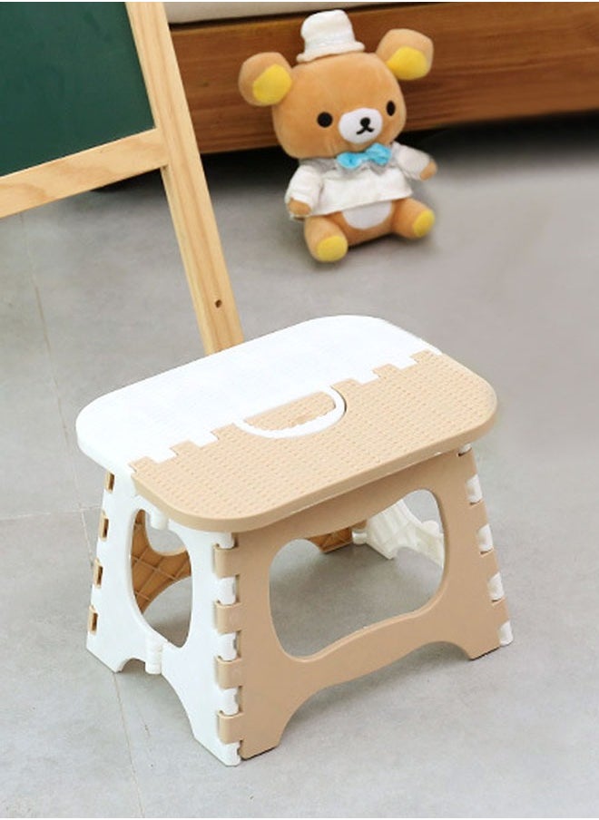 HAWAWA 21cm Folding Step Stool for Adults and Kids ,Non-Slip Folding Stools with Portable Handle, Compact Plastic Foldable Step Stool Great for Kitchen, Bathroom or Bedroom, Holds Up to 100kgs Khaki  - Image 4