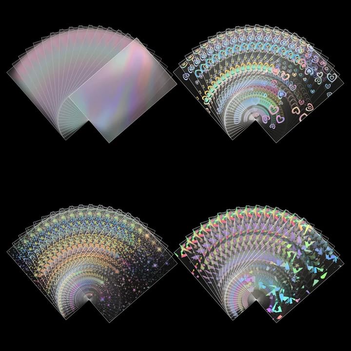 DEDC 200pcs Holographic Card Sleeves Trading Card Sport Games 66x91mm Photocards for Collectors Players Durable Protectors Laser Flashing Transparent Snowflake Butterfly Rainbow Star Glass Heart Sakura - Image 1