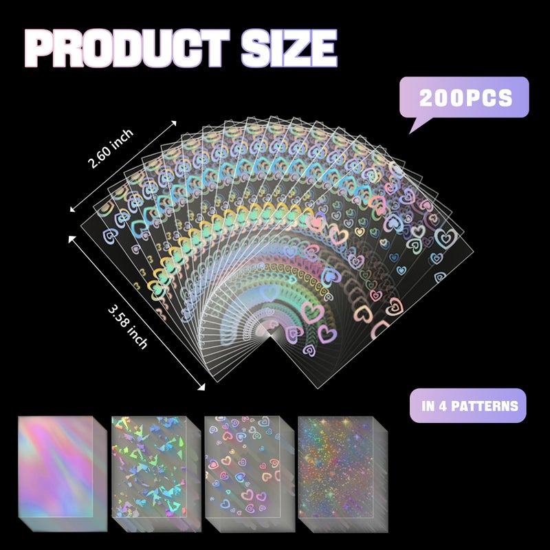 DEDC 200pcs Holographic Card Sleeves Trading Card Sport Games 66x91mm Photocards for Collectors Players Durable Protectors Laser Flashing Transparent Snowflake Butterfly Rainbow Star Glass Heart Sakura - Image 4