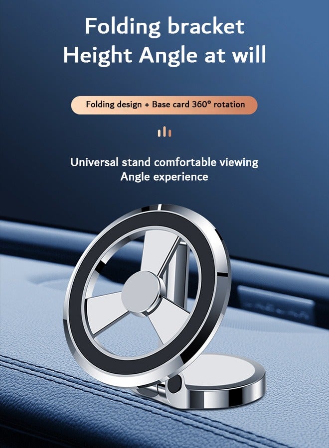 Zoreya Magnetic Suction Car Mobile Holders, 360° Rotation Car Phone Mount, with Metal Ring (Silver) - Image 2