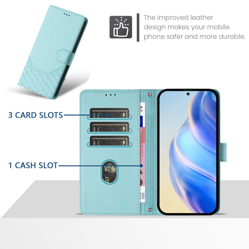 HuHa Case Cover For Tecno Pova 4 Honeycomb Embossing RFID Leather Phone Case(Mint Green) - Image 3