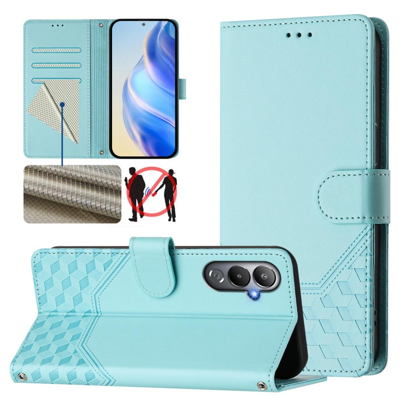HuHa Case Cover For Tecno Pova 4 Honeycomb Embossing RFID Leather Phone Case(Mint Green) - Image 1
