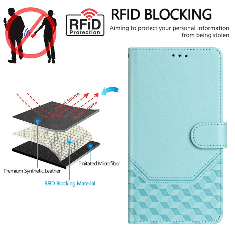 HuHa Case Cover For Tecno Pova 4 Honeycomb Embossing RFID Leather Phone Case(Mint Green) - Image 4