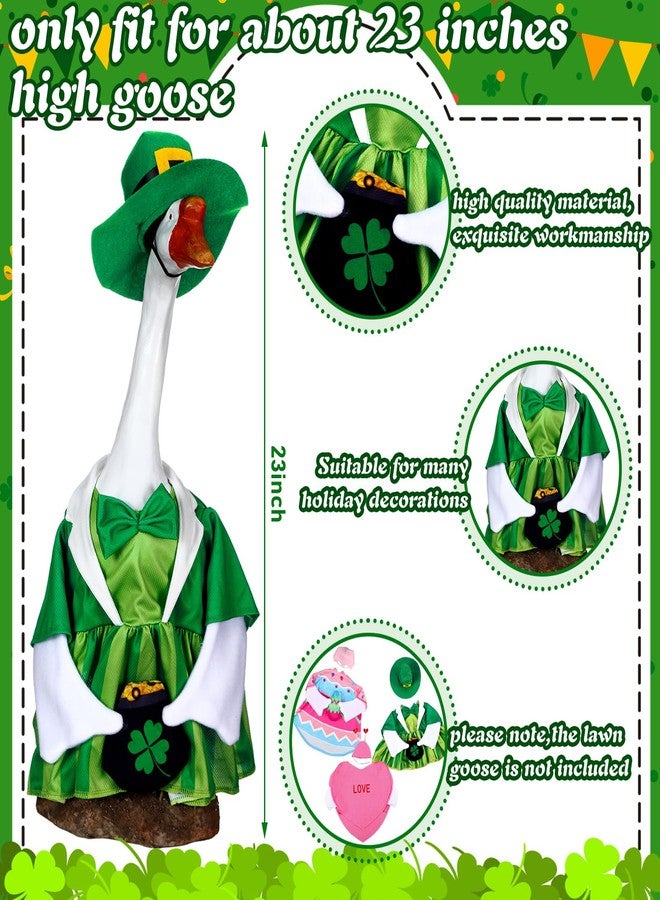 Yeyeplum 3 Set Valentine's Day Porch Goose Outfits 23 Inch St. Patrick Cement Goose Clothes Seasonal Holiday Duck Costume Set for Valentine's Day St. Patrick Easter Garden Yard Lawn Statue Decor - Image 3