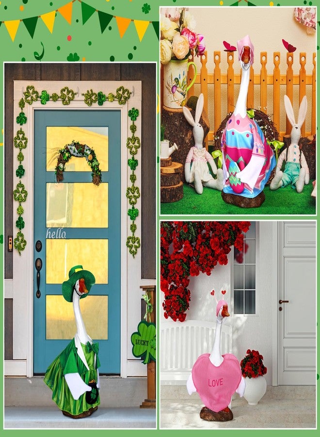 Yeyeplum 3 Set Valentine's Day Porch Goose Outfits 23 Inch St. Patrick Cement Goose Clothes Seasonal Holiday Duck Costume Set for Valentine's Day St. Patrick Easter Garden Yard Lawn Statue Decor - Image 2