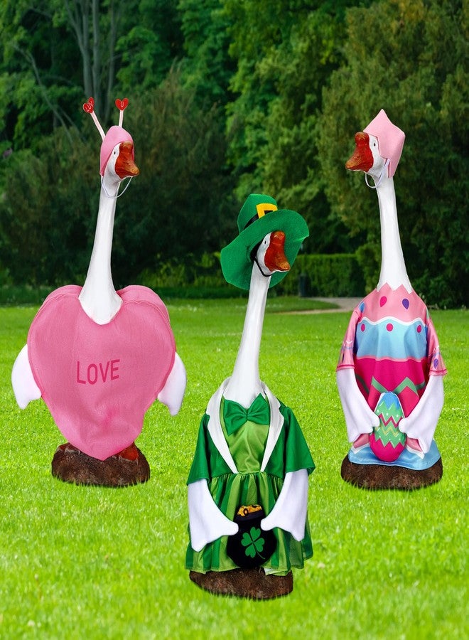 Yeyeplum 3 Set Valentine's Day Porch Goose Outfits 23 Inch St. Patrick Cement Goose Clothes Seasonal Holiday Duck Costume Set for Valentine's Day St. Patrick Easter Garden Yard Lawn Statue Decor - Image 5