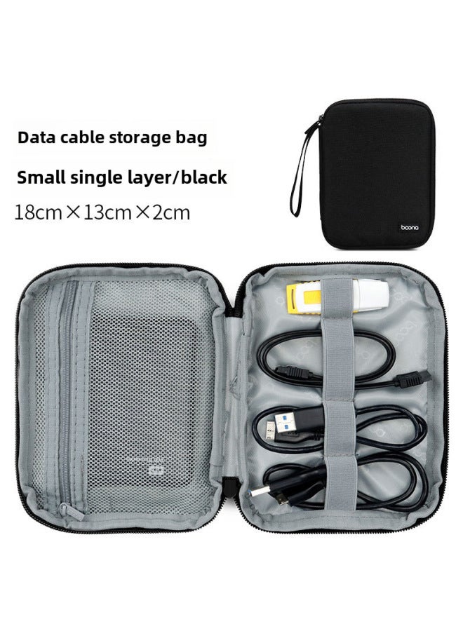 Bag Data Cable Storage Bag Headset Ipad Tablet Storage Bag Mobile Phone Charging Treasure Digital Portable Protective Case-Color:Small Single Layer-Black  - Image 1
