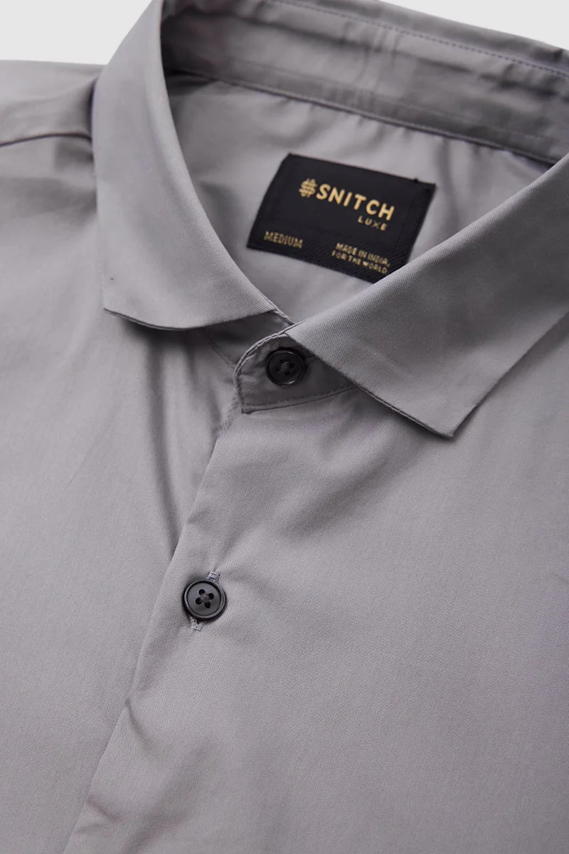 SNITCH Grey Solid Long Sleeve Slim Fit Luxe Shirt