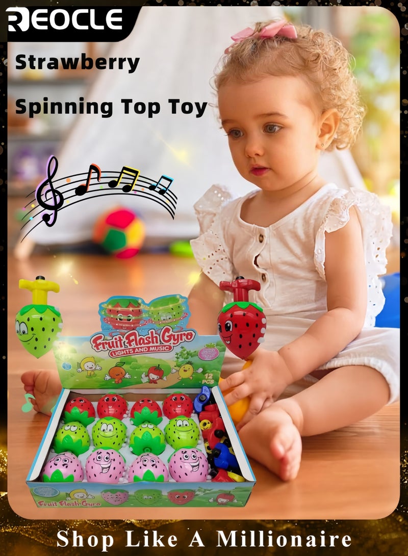 REOCLE 1PC Outdoor Children Cartoon Strawberry Gyroscope Toy Flashing Music Strawberry Spinning Top Pressure Relief Toy for Kids Boys and Girls - Image 1