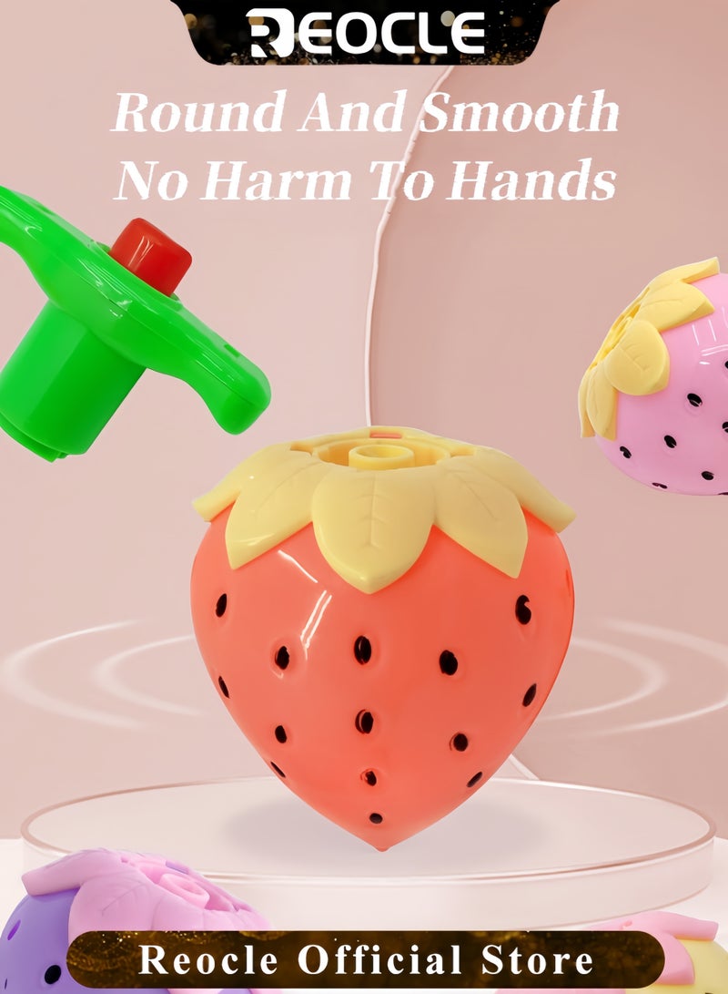 REOCLE 1PC Outdoor Children Cartoon Strawberry Gyroscope Toy Flashing Music Strawberry Spinning Top Pressure Relief Toy for Kids Boys and Girls - Image 2