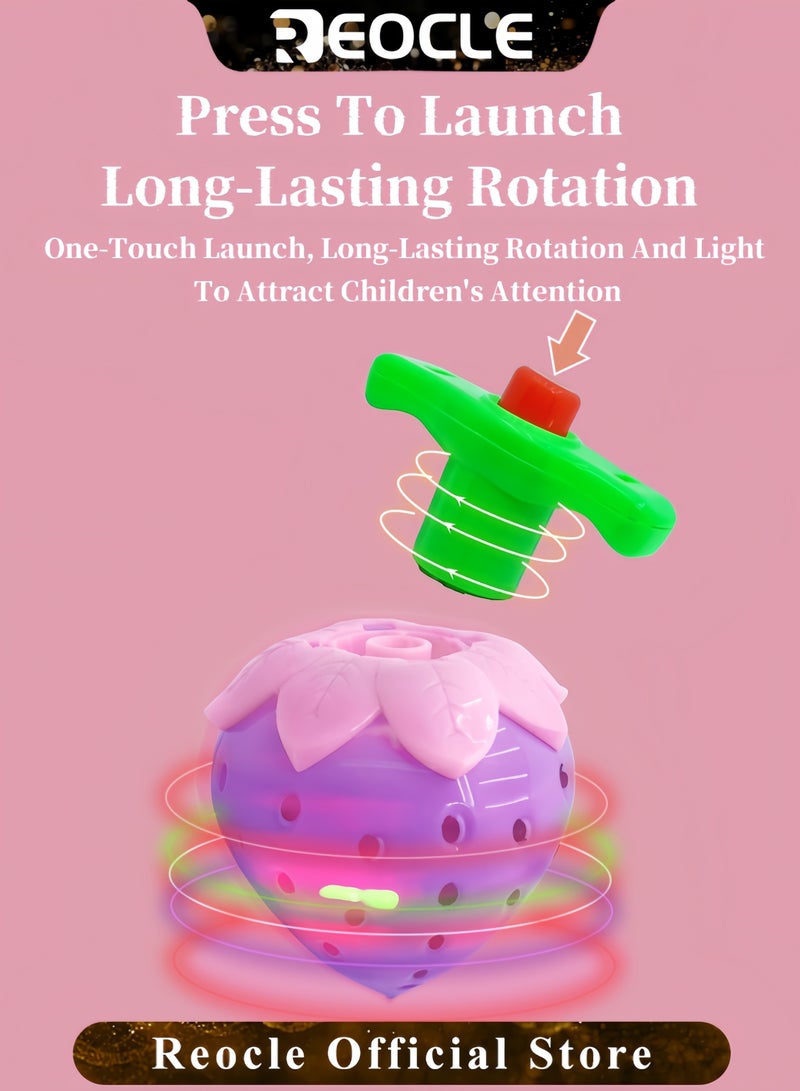 REOCLE 1PC Outdoor Children Cartoon Strawberry Gyroscope Toy Flashing Music Strawberry Spinning Top Pressure Relief Toy for Kids Boys and Girls - Image 3
