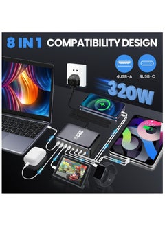 TecV 320W USB-C Charger, 8-Port Fast Charging Station, Type-C Hub, PD 100W, 65W, 20W Laptop Adapter for iPhone 14/13/12 Pro Max, iPad, Samsung  - Image 2