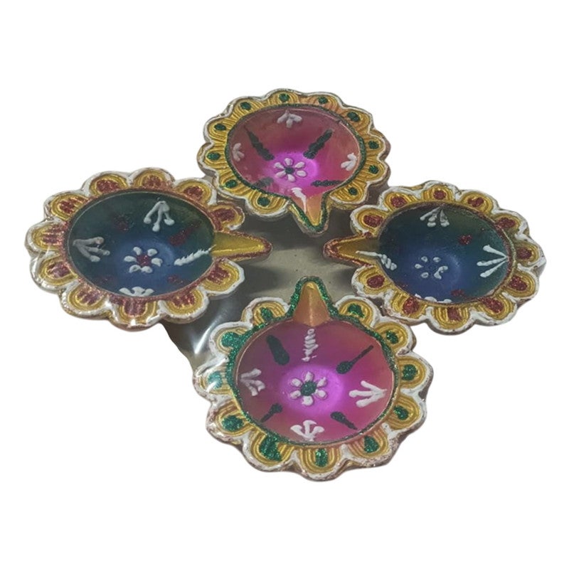 Madhoor Decorative Handpainted Mitti Diya Set of 4