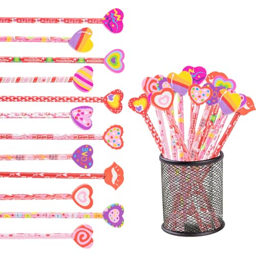 Jocomoni 24 Pieces Valentines Pencil Heart Wood Pencils with Giant Heart Shaped Eraser for Valentine‘s Day Bag Filler Gift Prize Party Favor Classroom Reward - Image 4