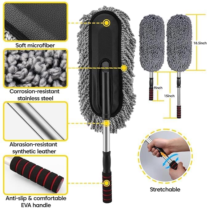 DADLM® 6 PCS - 3in1 Car Vacuum Microfiber Carr Duster Kit|Interior & Exterior Car Cleaning Detailing Tool|Scratch & Lint Free, Pollen Removing|Extendable Long Handle Duster (6 Pcs Car Combo Kit) - Image 2