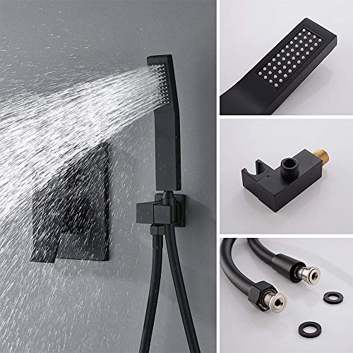 KOJOX 12 Inch Shower System with High Pressure Rainfall Shower Head, Handheld Shower Head, Bathtub Faucet Spout Trim Kit and 3 Function Shower Faucet valve Set Matte Black - Image 3