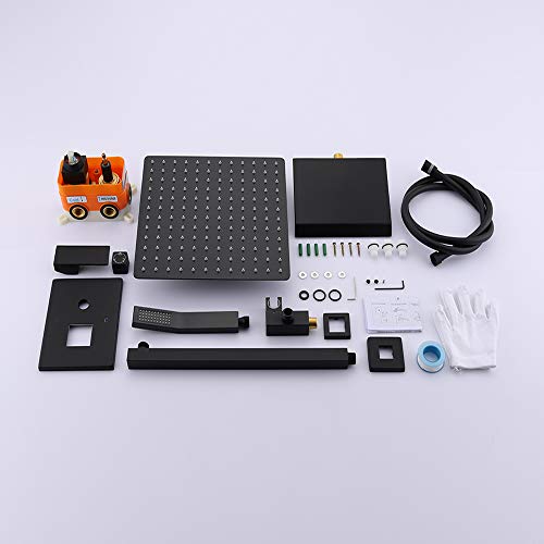 KOJOX 12 Inch Shower System with High Pressure Rainfall Shower Head, Handheld Shower Head, Bathtub Faucet Spout Trim Kit and 3 Function Shower Faucet valve Set Matte Black - Image 5