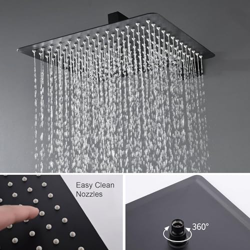 KOJOX 12 Inch Shower System with High Pressure Rainfall Shower Head, Handheld Shower Head, Bathtub Faucet Spout Trim Kit and 3 Function Shower Faucet valve Set Matte Black - Image 2
