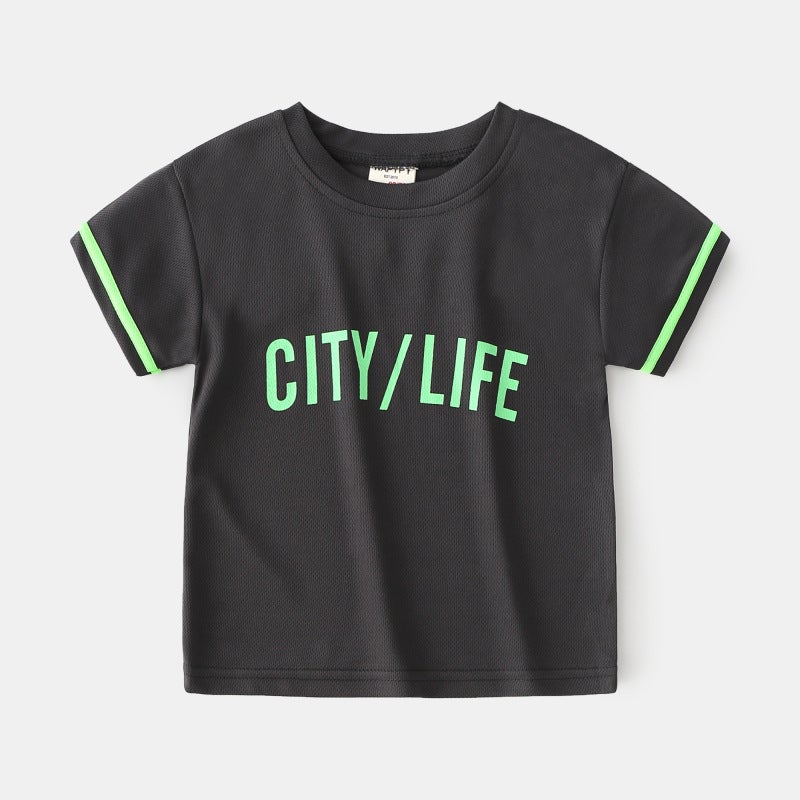 Children'S Short-Sleeved T-Shirt 2022 Summer Boys' Mesh Breathable Sports Pullover Baby Casual Top Summer - Image 3