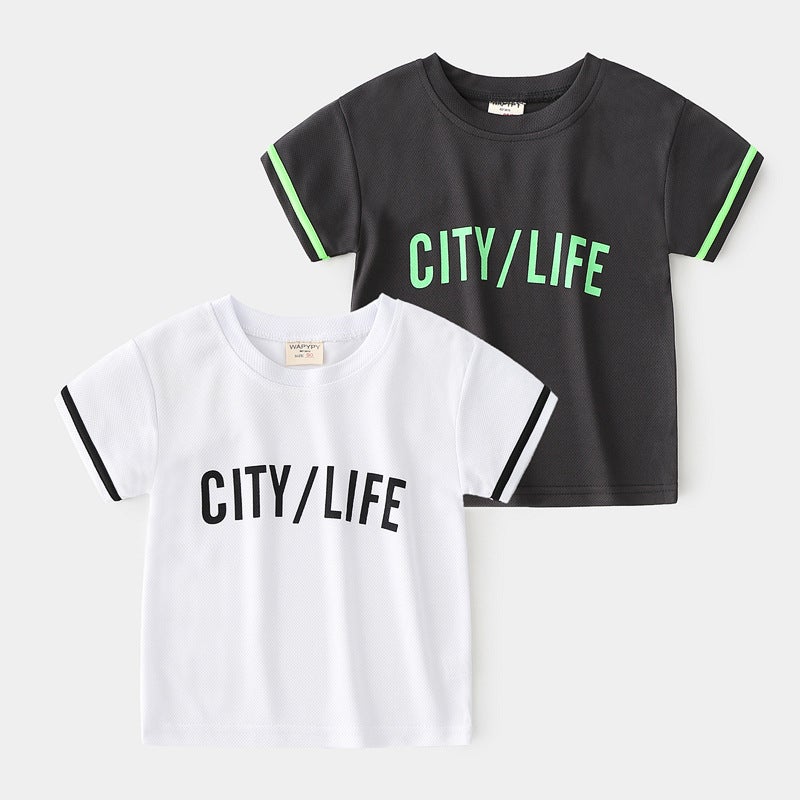 Children'S Short-Sleeved T-Shirt 2022 Summer Boys' Mesh Breathable Sports Pullover Baby Casual Top Summer - Image 2
