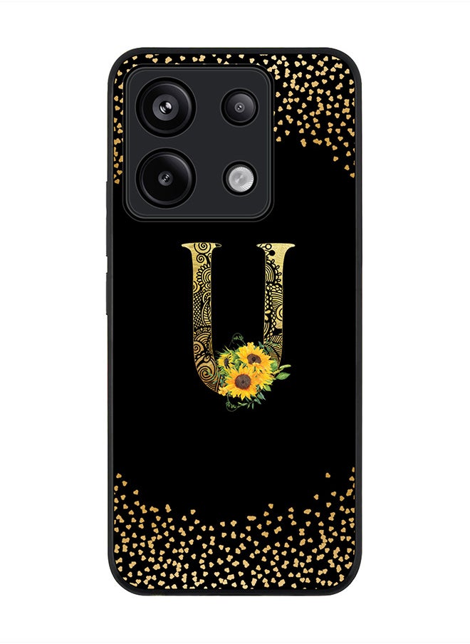 Stylizedd Rugged Black Edge Case for Xiaomi Redmi Note 13 Pro 5G Case Cover- Custom Monogram Initial Letter Mandala Floral Pattern Alphabet - U(Black)  - Image 1