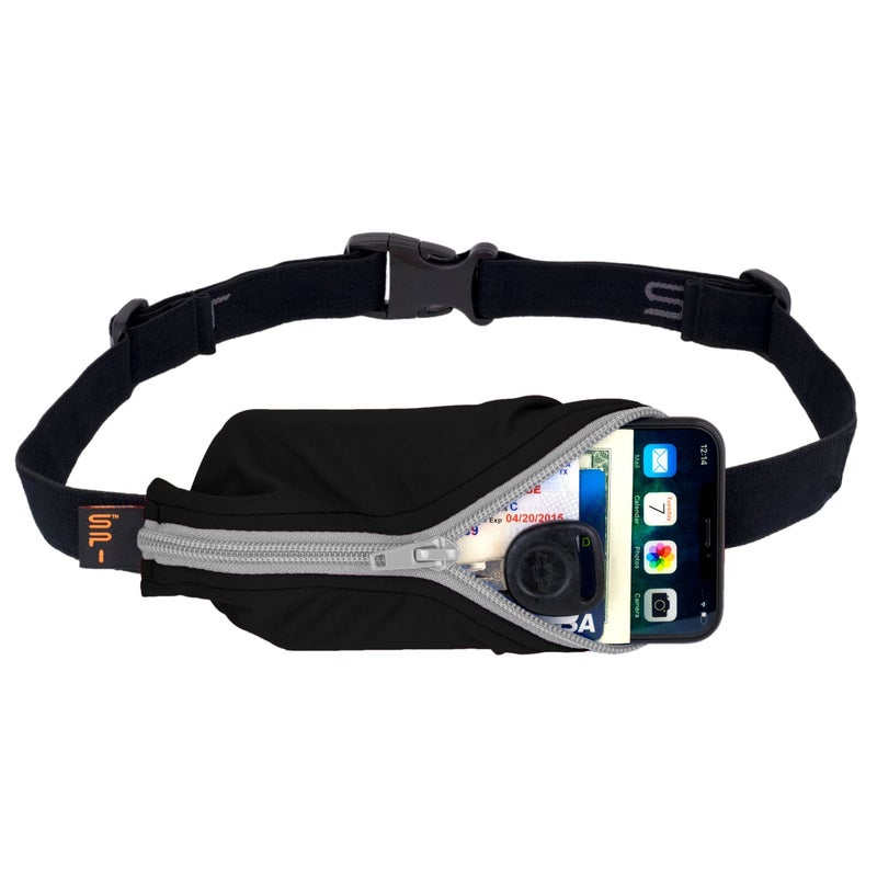 SPIbelt Running Belt for Women Men, Phone Holder for Running, Running Fanny Pack, Holder for Phone, Running Waist Pack, Adjustable Waist, [Fits All Phones]. Black with Anthracite Zipper - Image 1