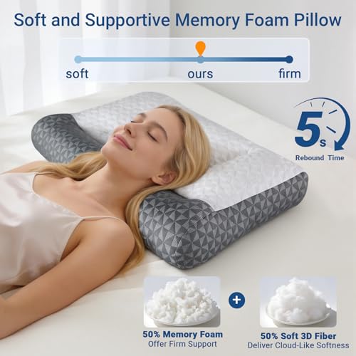 Favocama Cervical Neck Pillow for Sleeping - Ergonomic Side Sleeper Pillows for Pain Relief, Contour Cervical Pillow for Neck Support, Orthopedic Memory Foam Pillows for Side Back Stomach Sleepers (26″x15″) - Image 4