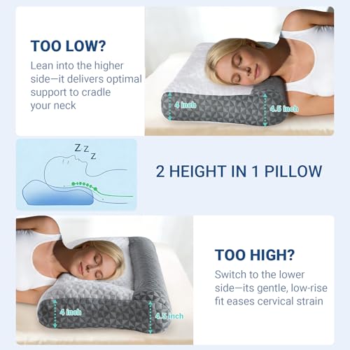 Favocama Cervical Neck Pillow for Sleeping - Ergonomic Side Sleeper Pillows for Pain Relief, Contour Cervical Pillow for Neck Support, Orthopedic Memory Foam Pillows for Side Back Stomach Sleepers (26″x15″) - Image 5