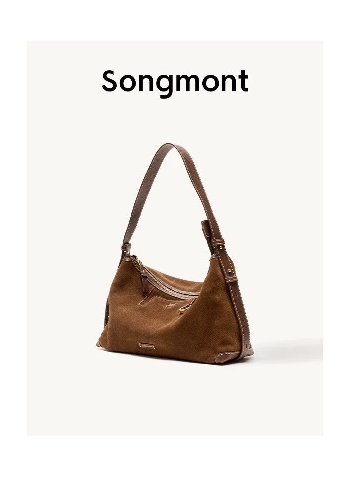 Songmont Under Songmont Mountain, there is a series of casual hobo bags with a trace of pine, made of suede, with an underarm strap, suitable for commuting, and shaped like a dumpling. They are perfect for women in autumn and winter. - Image 1