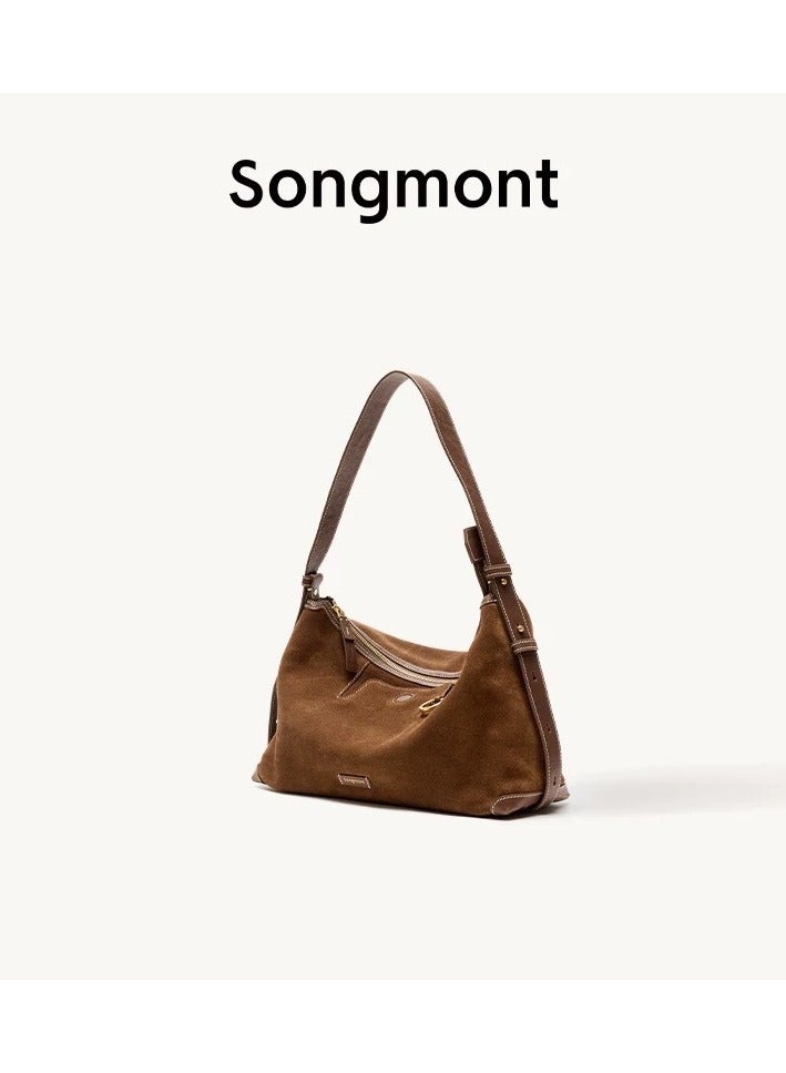 Songmont Under Songmont Mountain, there is a series of casual hobo bags with a trace of pine, made of suede, with an underarm strap, suitable for commuting, and shaped like a dumpling. They are perfect for women in autumn and winter. - Image 2