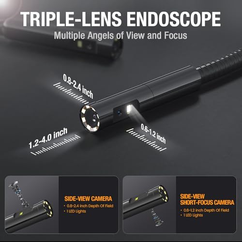 Teslong Triple Lens Borescope Inspection Camera, Teslong Professional Endoscope with Light, Digital Video Scope Camera, 5" IPS Screen, Waterproof Flexible Cable for Automotive/Home/Wall/Pipe/Car (16.5FT) - Image 2