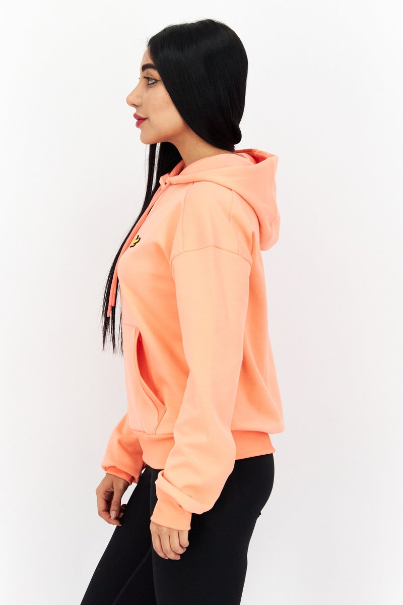 Lyle & Scott هودي بغطاء رأس بشعار العلامة التجارية للنساء بأكمام طويلة، كورال - Image 3