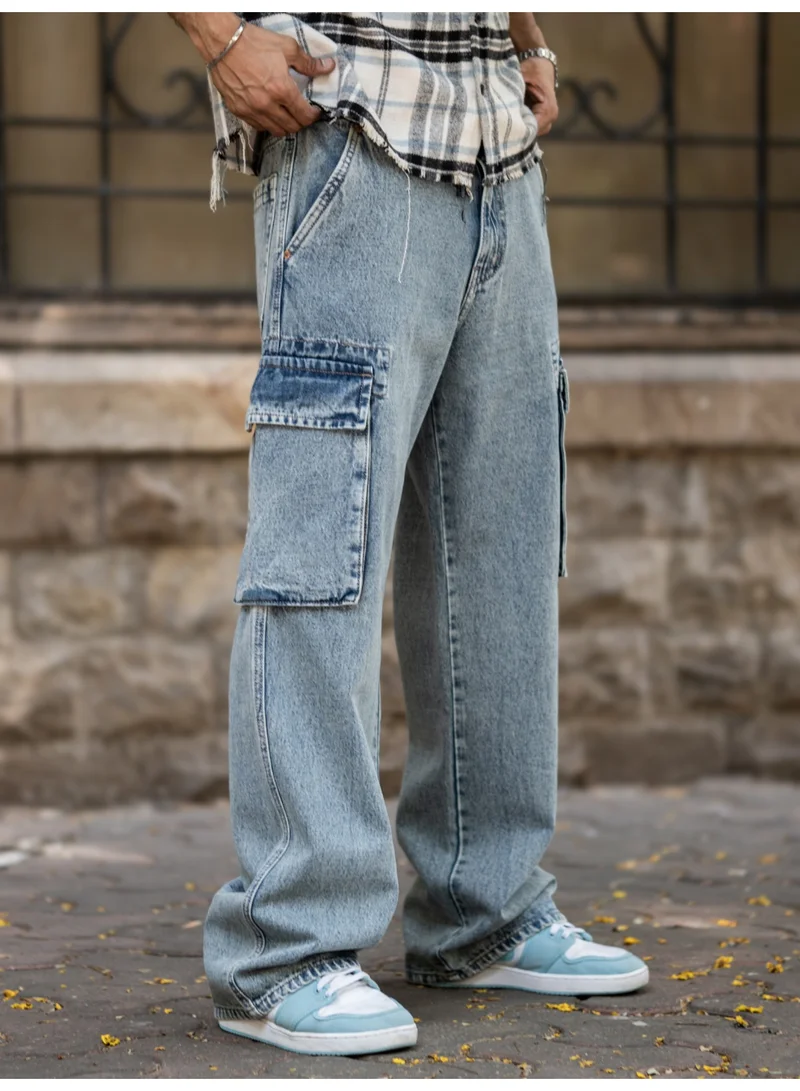 Maniac  Maniac Mens Solid Baggy Retro Cloud Denim Fabric Cargo Jean for Men | Best Price UAE