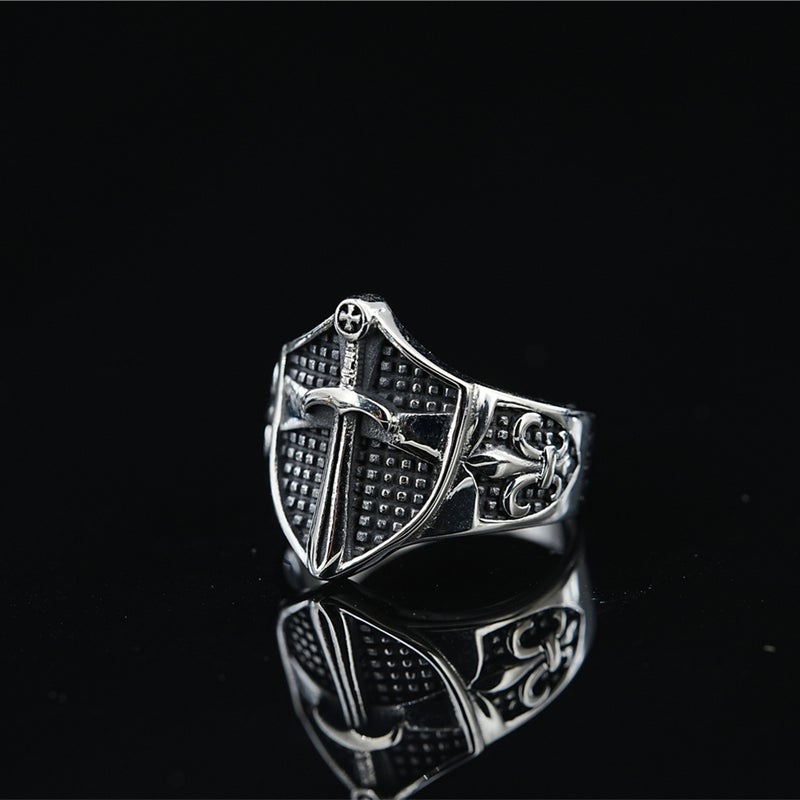 Popular Cross Flower Shield Ring Boys Exaggerated Domineering All-Match Titanium Steel Non-Fading Personalized Accessories - Image 3