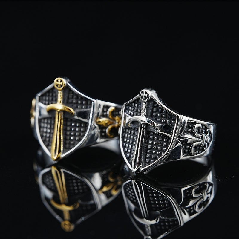 Popular Cross Flower Shield Ring Boys Exaggerated Domineering All-Match Titanium Steel Non-Fading Personalized Accessories - Image 2