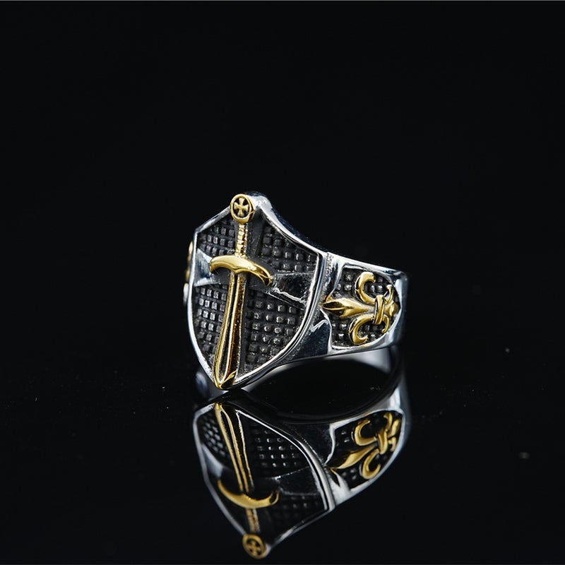 Popular Cross Flower Shield Ring Boys Exaggerated Domineering All-Match Titanium Steel Non-Fading Personalized Accessories - Image 4