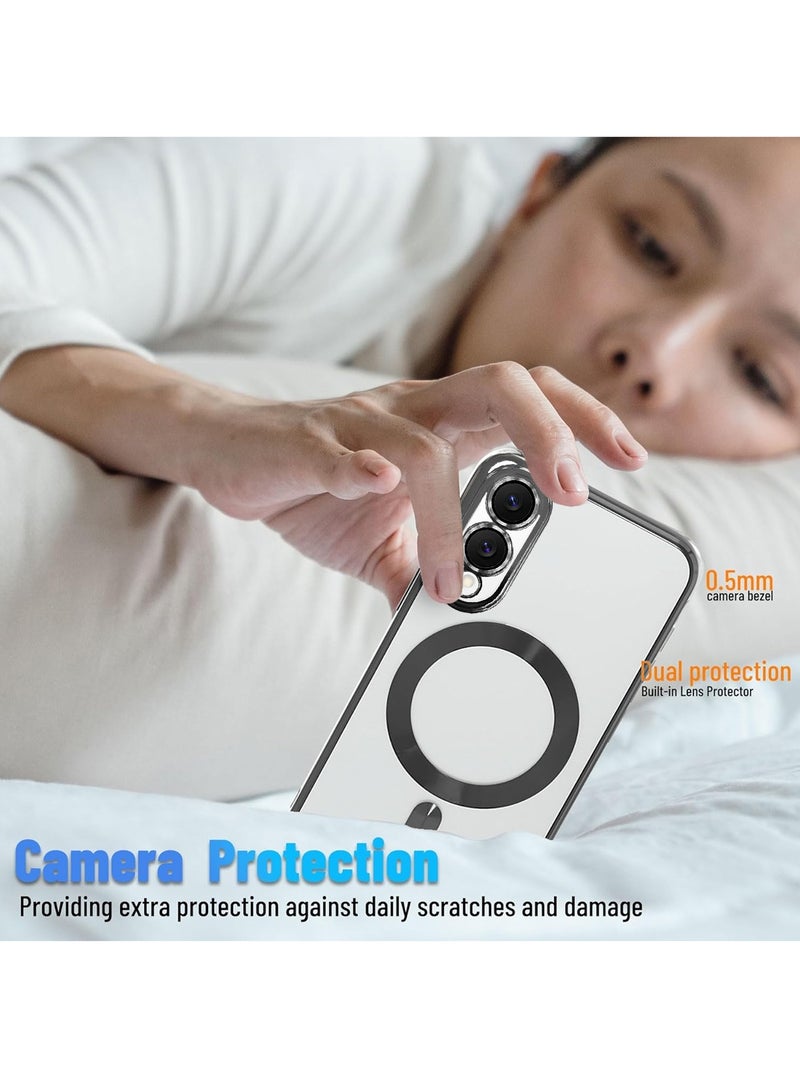 Wtech Samsung Galaxy S25 Edge 5G 2025 Magsafe PU Luxury Plating Raised Lips Camera Hole With Camera Lens Protection Case Cover - Clear/Black - Image 3