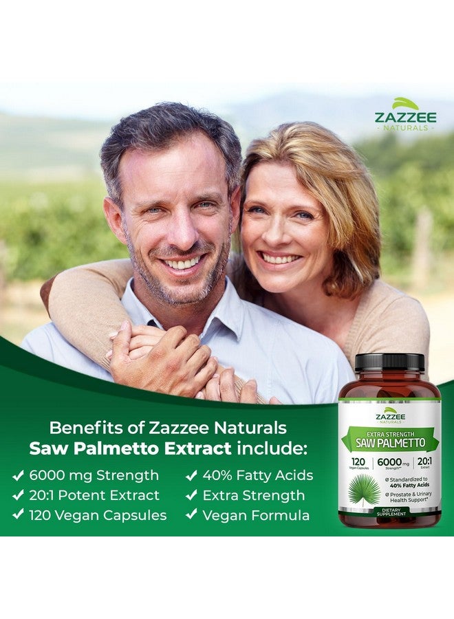 Zazzee Extra Strength Saw Palmetto 20:1 Extract, 6000 mg Strength, 40% Fatty Acids, 120 Vegan Capsules, 4 Month Supply, Concentrated and Standardized 20X Extract, Non-GMO, All-Natural, Made in the USA - Image 3