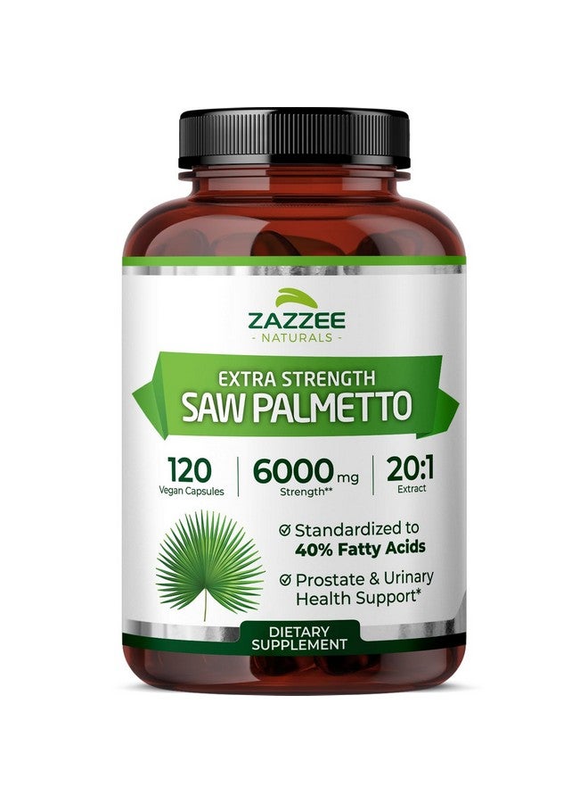 Zazzee Extra Strength Saw Palmetto 20:1 Extract, 6000 mg Strength, 40% Fatty Acids, 120 Vegan Capsules, 4 Month Supply, Concentrated and Standardized 20X Extract, Non-GMO, All-Natural, Made in the USA - Image 1
